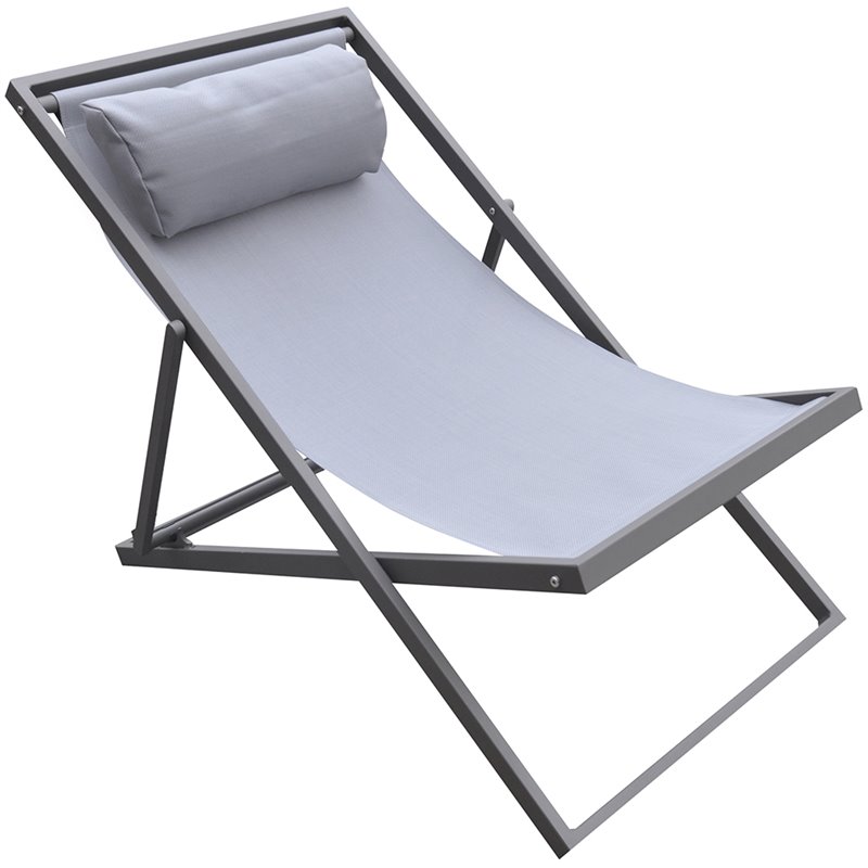 Hawthorne Collections Modern Aluminum Outdoor Deck Chair in Gray