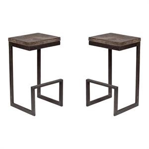 Cube Wood & Architectural Metal Bar Stools - Set of 2