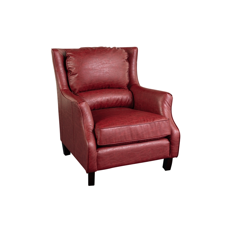 Hawthorne Collections Sussex Leather Accent Chair with Padded Cushions in Red