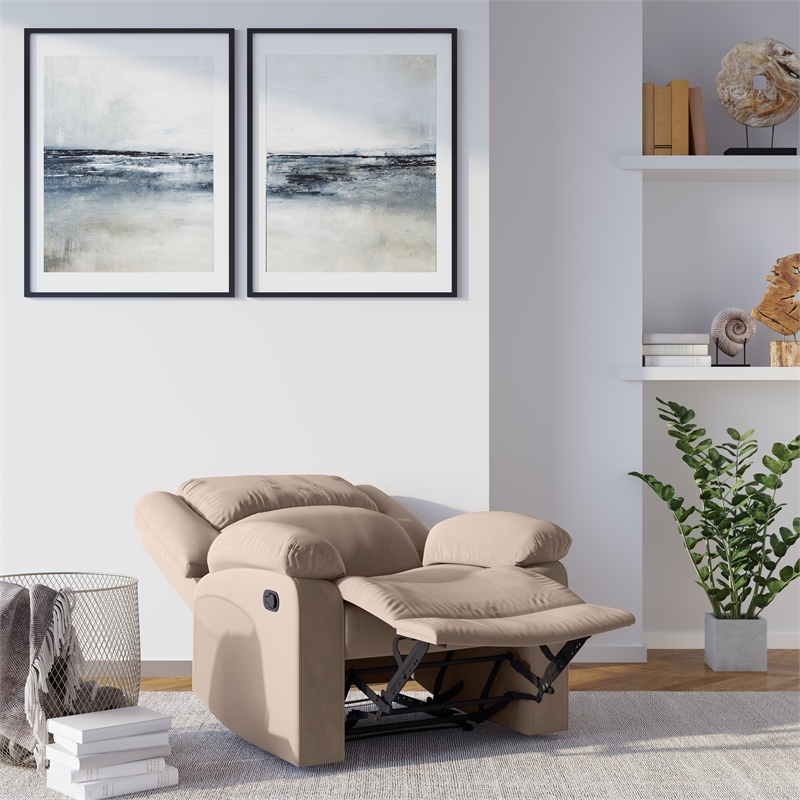 Hawthorne Collections Transitional Polyester Microfiber Recliner in Beige