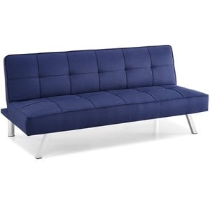 Hawthorne Collections Tufted Contemporary Fabric Sleeper Sofa in Navy Blue