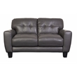 Hawthorne Collections Top Grain Leather Button Tuft Loveseat in Gray