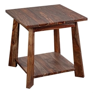 Hawthorne Collections Solid Sheesham Wood Harvest Brown End Table Square 24&quotH Unassembled