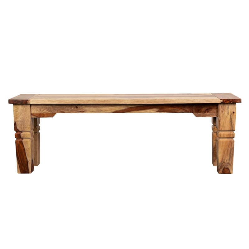 Hawthorne Collections Solid Sheesham Wood Natural Dining Bench Rectangular Handcrafted 54