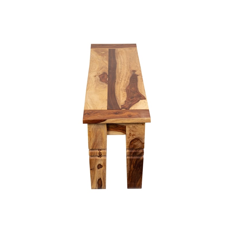 Hawthorne Collections Solid Sheesham Wood Natural Dining Bench Rectangular Handcrafted 54