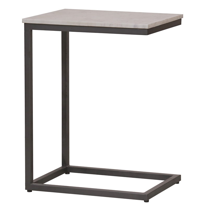 Hawthorne Collections Marble Pavia C Table with Metal Frame in White (Set of 2)
