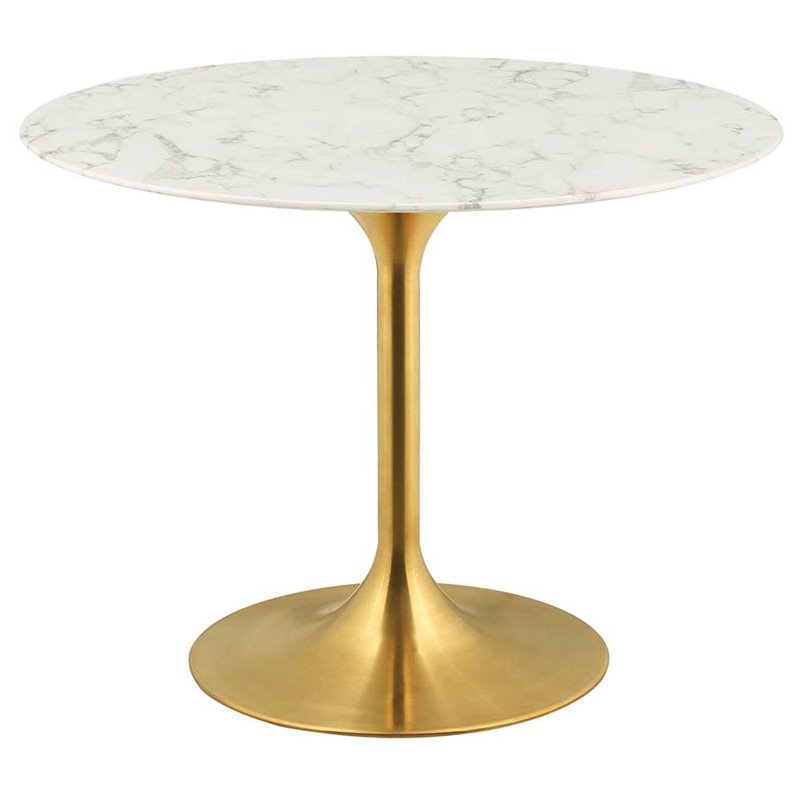 Hawthorne Collections Faux Marble Gold Dining Table Round Scratch Resistant 39.5