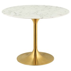 Hawthorne Collections Faux Marble Gold Dining Table Round Scratch Resistant 39.5&quot