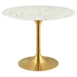 Hawthorne Collections Faux Marble Gold Dining Table Round Scratch Resistant 39.5
