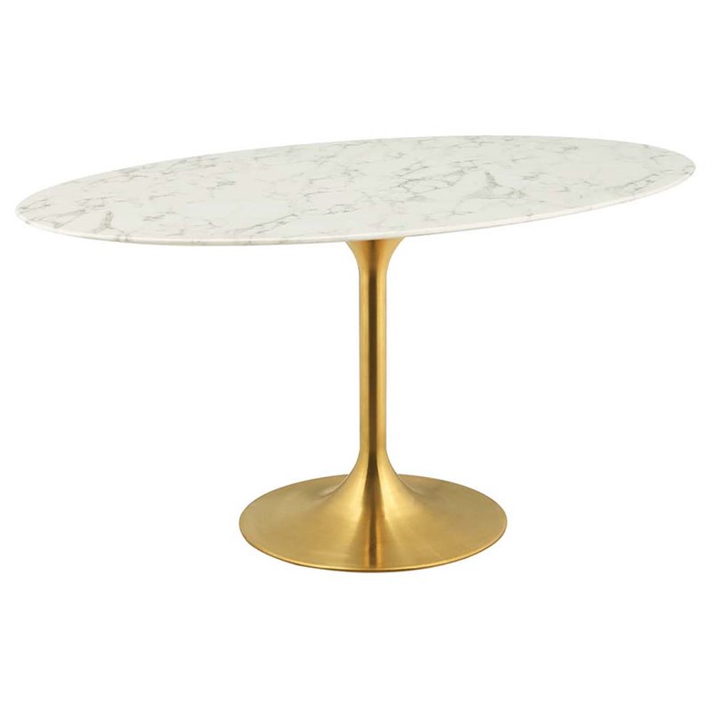 Hawthorne Collections Artificial Marble Gold Dining Table Oval Scratch-Resistant 60