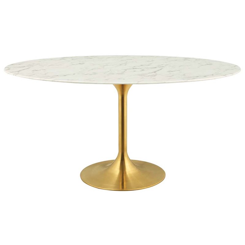 Hawthorne Collections Artificial Marble Gold Dining Table Oval Scratch-Resistant 60