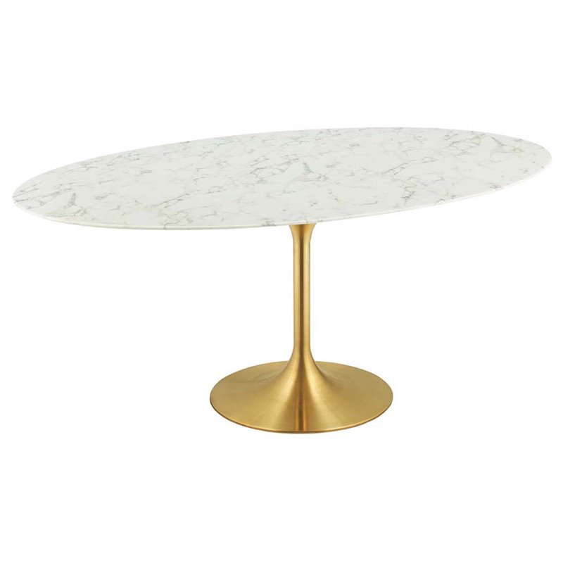 Hawthorne Collections Faux Marble Gold Dining Table Oval Scratch-Resistant 78.5