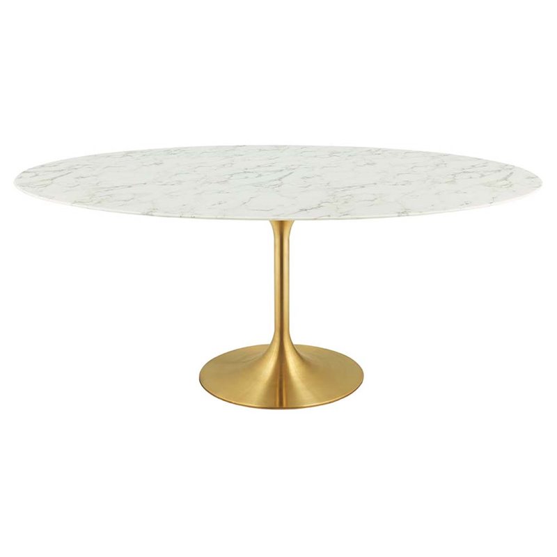 Hawthorne Collections Faux Marble Gold Dining Table Oval Scratch-Resistant 78.5