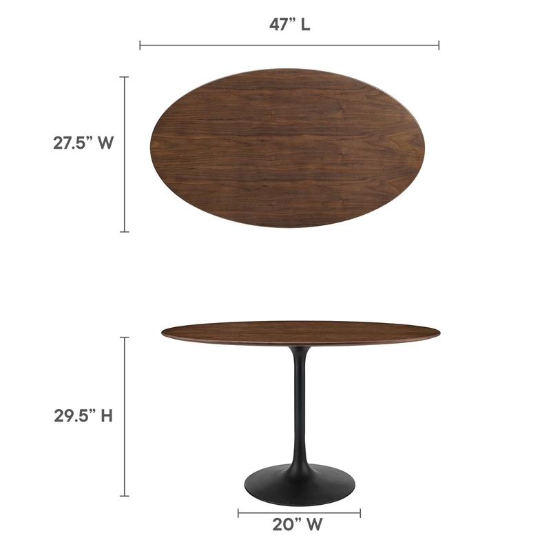 Hawthorne Collections Veneer and MDF Black Walnut Dining Table Oval Chip-Resistant 48