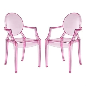 Hawthorne Collections 18.5&quot Contemporary Plastic Dining Chair in Pink (Set of 2)
