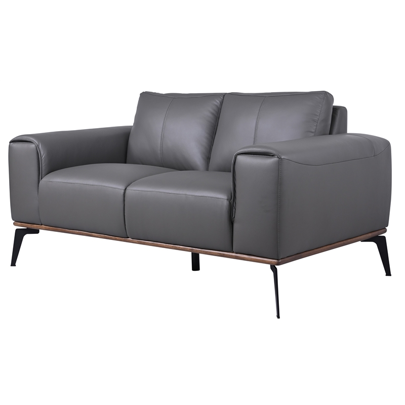 Hawthorne Collections Pietro Top Grain Leather Loveseat - Gray