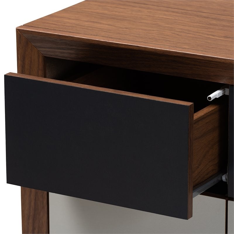 Hawthorne Collections MDF Walnut & White Chest Rectangular Mid-Century Modern 31.8