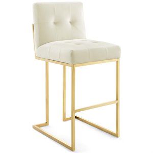 Hawthorne Collections 30&quot Modern Velvet Tufted Bar Stool in Ivory/Gold