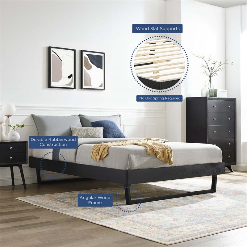 Hawthorne Collections Modern Wood Queen Platform Bed Frame in Black