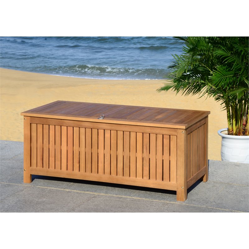 Hawthorne Collections Storage Eucalyptus Wood Outdoor Cushion Box - Teak Natural