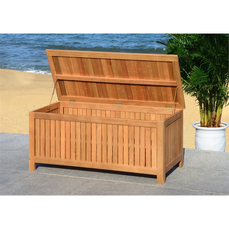 Hawthorne Collections Storage Eucalyptus Wood Outdoor Cushion Box - Teak Natural