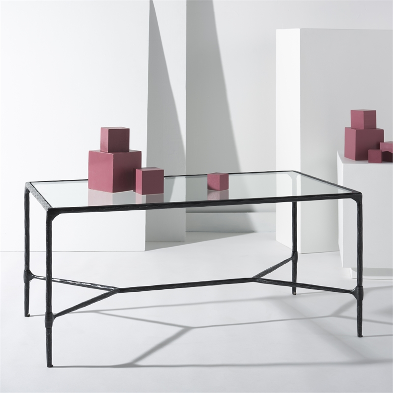 Hawthorne Collections Iron and Glass Coffee Table in Black / Clear