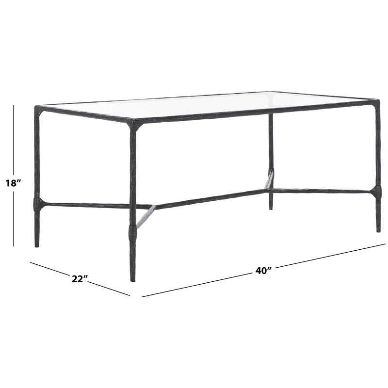 Hawthorne Collections Iron and Glass Coffee Table in Black / Clear