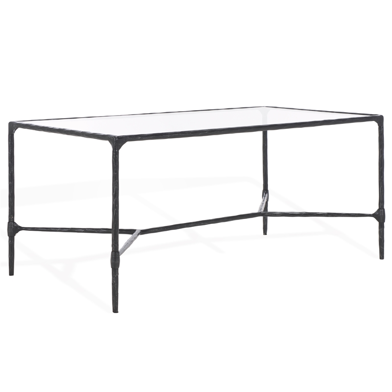 Hawthorne Collections Iron and Glass Coffee Table in Black / Clear