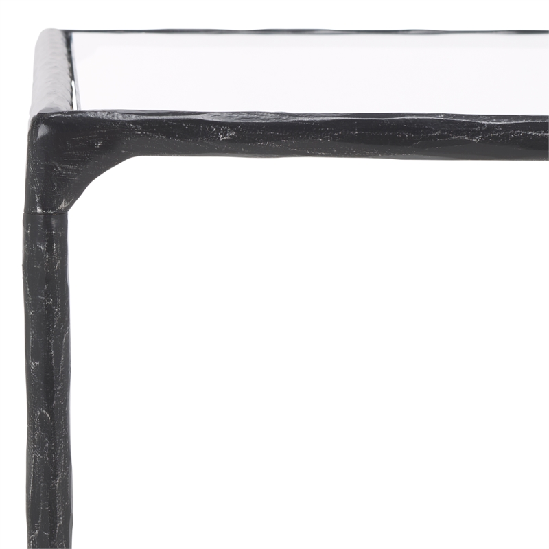 Hawthorne Collections Iron and Glass Coffee Table in Black / Clear