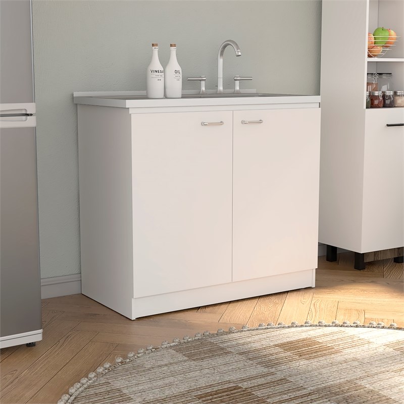Hawthorne Collections 2Pc Set of Kitchen Island Cart & Utility Sink with Cabinet