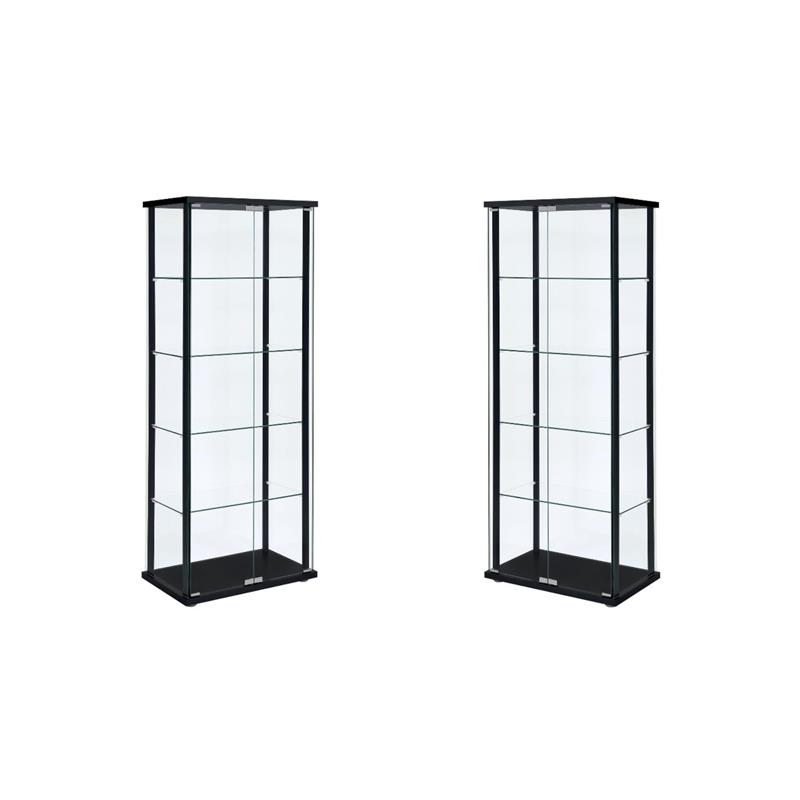 Hawthorne Collections 5-Shelves Wood/Glass Curio Cabinet in Black (Set of 2)