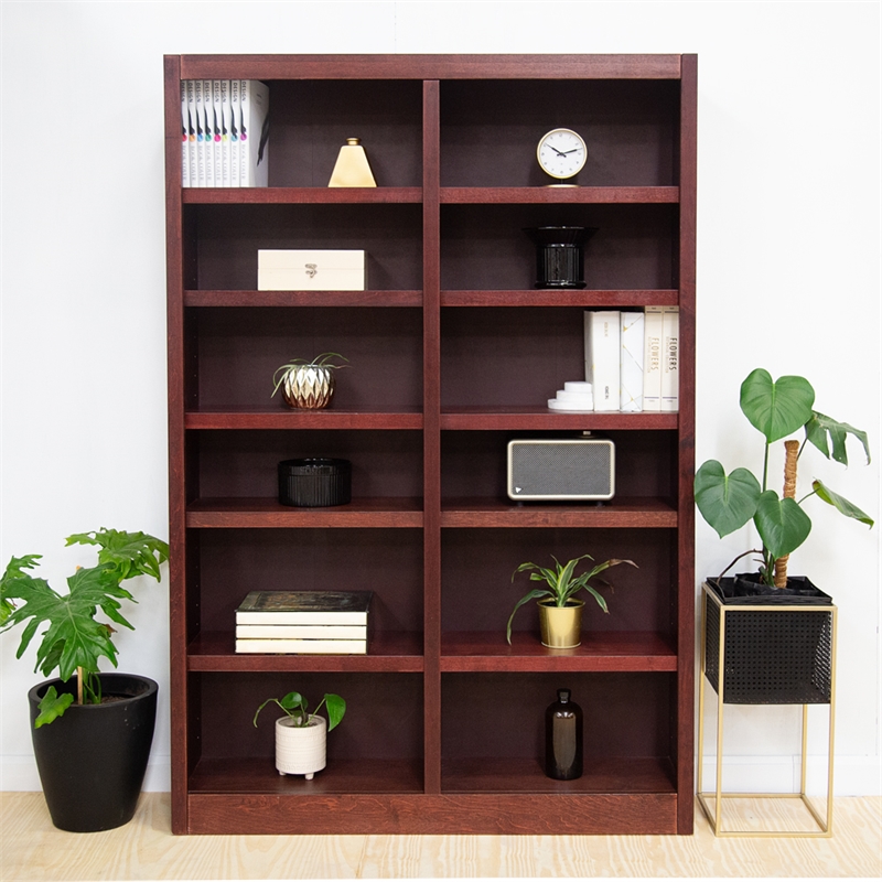 Hawthorne Collections 2Pc Tall 12-shelf Double Wide Wood Bookcase Set in Cherry