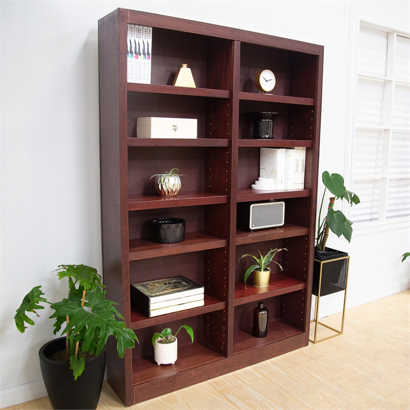 Hawthorne Collections 2Pc Tall 12-shelf Double Wide Wood Bookcase Set in Cherry
