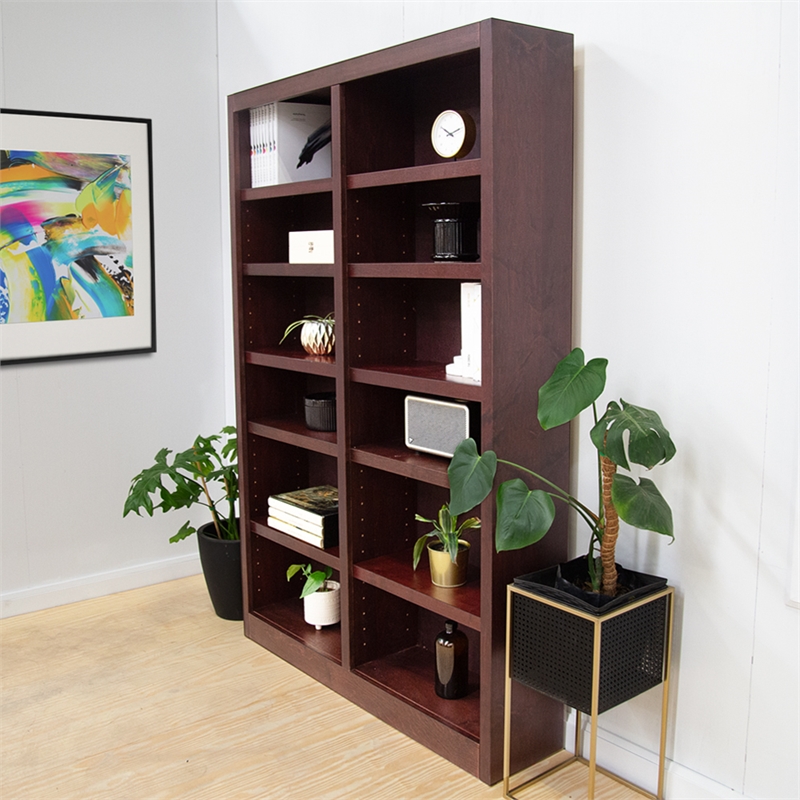 Hawthorne Collections 2Pc Tall 12-shelf Double Wide Wood Bookcase Set in Cherry