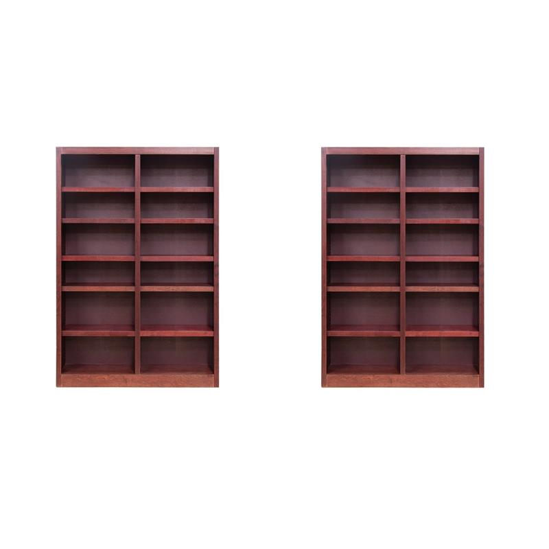 Hawthorne Collections 2Pc Tall 12-shelf Double Wide Wood Bookcase Set in Cherry