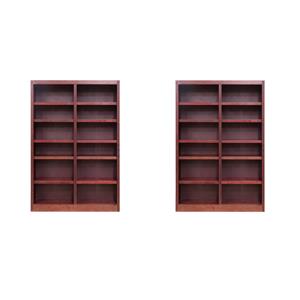 Hawthorne Collections 2Pc Tall 12-shelf Double Wide Wood Bookcase Set in Cherry