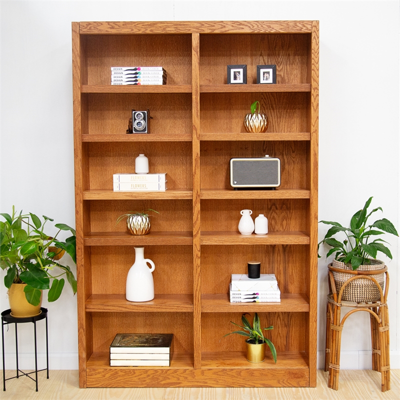 Hawthorne Collections 2 Piece Tall 12-shelf Double Wide Wood Bookcase Set in Oak