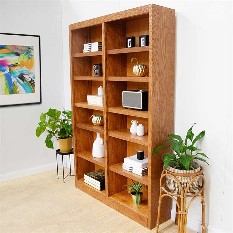 Hawthorne Collections 2 Piece Tall 12-shelf Double Wide Wood Bookcase Set in Oak