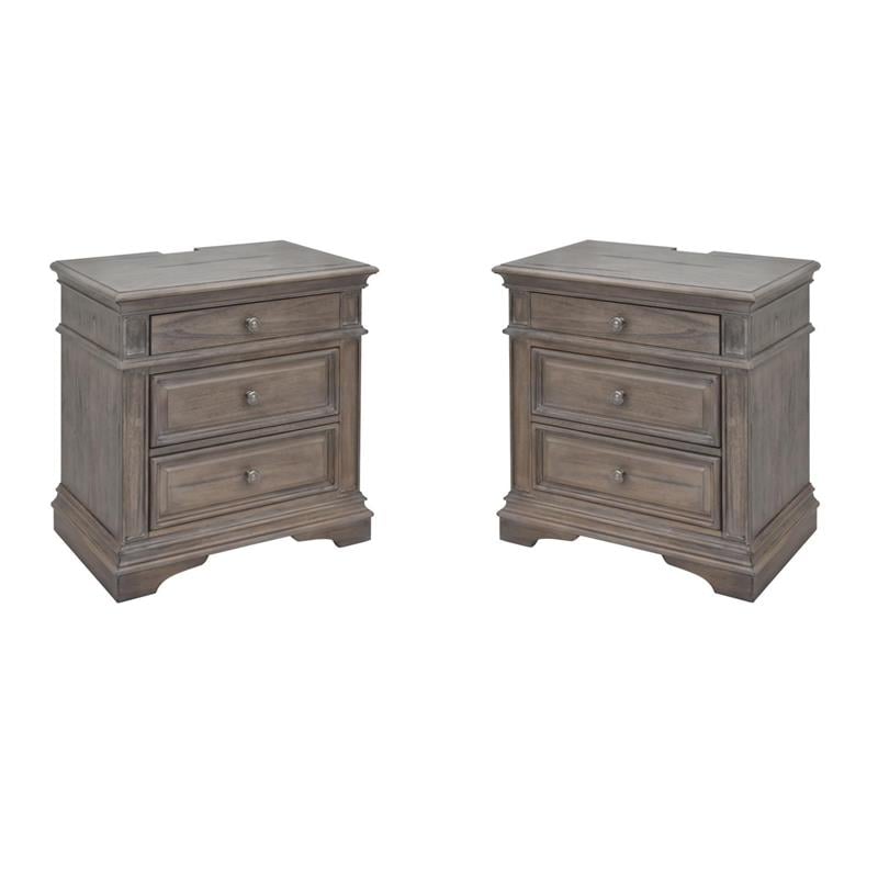 Hawthorne Collections 3 Drawer Wood Nightstand Set in Driftwood Gray (Set of 2)