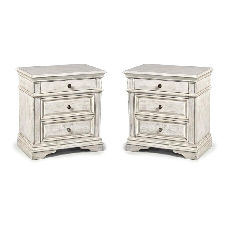 Hawthorne Collections 3 Drawer Wood Nightstand Set in Rustic Ivory (Set of 2)