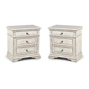 Hawthorne Collections 3 Drawer Wood Nightstand Set in Rustic Ivory (Set of 2)