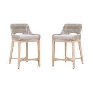 Hawthorne Collections Beige 2 Piece Flat Rope Wood Frame Counter Stool Set