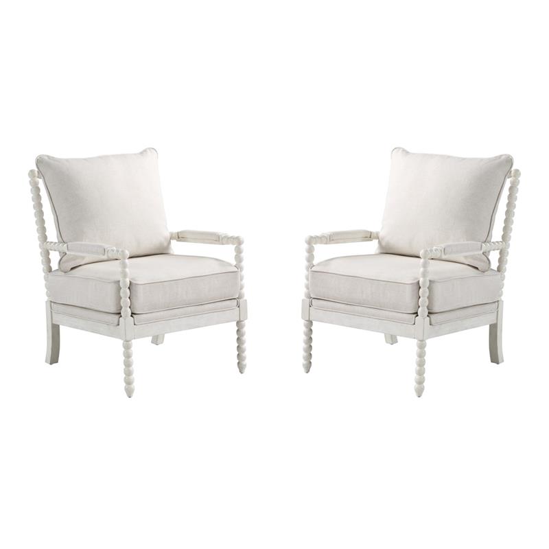 Hawthorne Collections 2 Piece Fabric Spindle Chair Set with White Frame in Beige