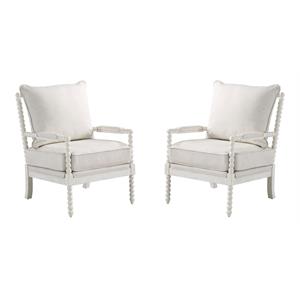 Hawthorne Collections 2 Piece Fabric Spindle Chair Set with White Frame in Beige