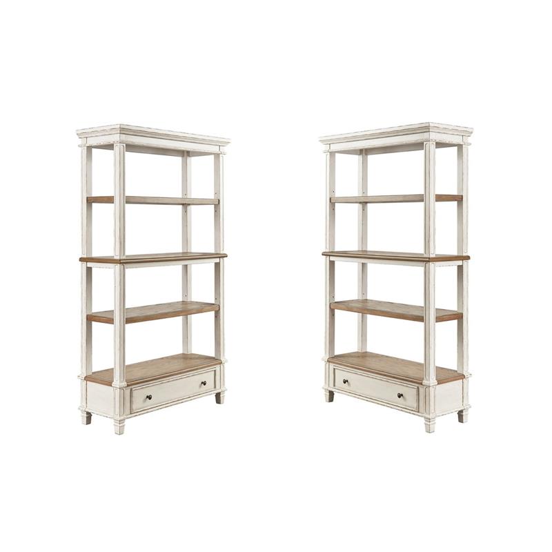 Hawthorne Collections Set of 2 4-Shelf Bookcases Set in Antique White and Brown