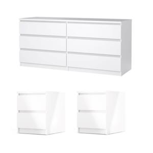 Hawthorne Collections 3PC Set - 2 Nightstands and Double Dresser in White Gloss
