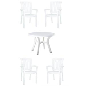 Hawthorne Collections Set of 5 42&quot Resin Patio Table and 4 Resin Chairs in White