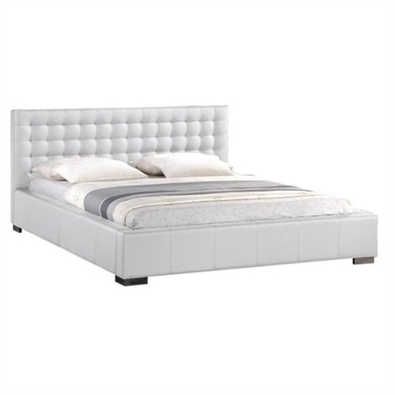Atlin Designs Faux Leather White Platform Bed Rectangular Tufted Queen Size 70