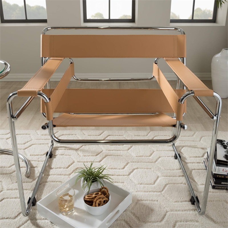 Atlin Designs Leather Accent Chair in Tan