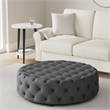 Atlin Designs Linen Beige Ottoman Round Button Tufting 42